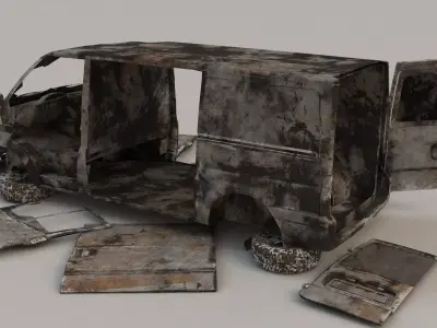 destroyed cars Low-poly 3D model