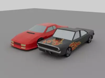 car game Ferrari Testarossa DODGE CHARGER Low-poly Free low-poly 3D model
