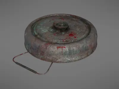 Landmine metal plate with blood Low-poly 3D model