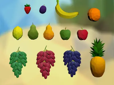 Fruits and Parrots Low-poly 3D model