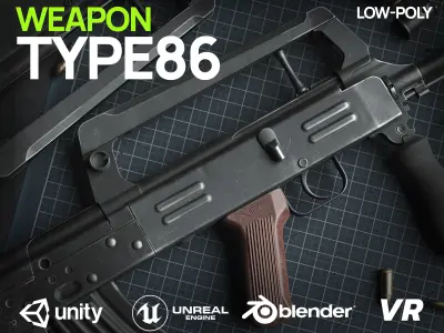 Norinco Type 86s - AK47-type bullpup - assault rifle Low-poly 3D model