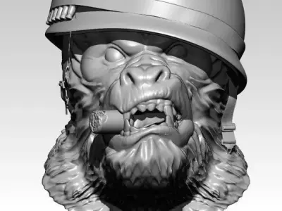 Detailed Angry Warrior Monkey soldier Cigar 3D print model
