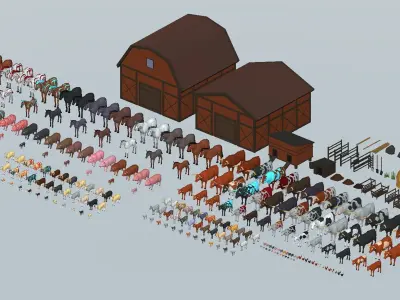 LowPoly Farm Animals pack Low-poly 3D model