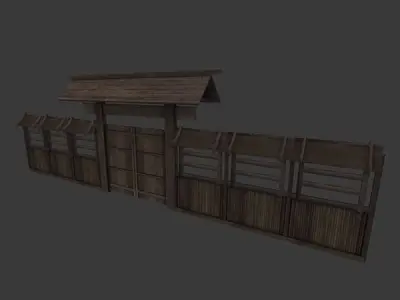 Modular Japanese Fence Low-poly 3D model