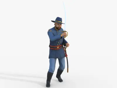 American Civil War Officer Rigged Animated Low-poly 3D model