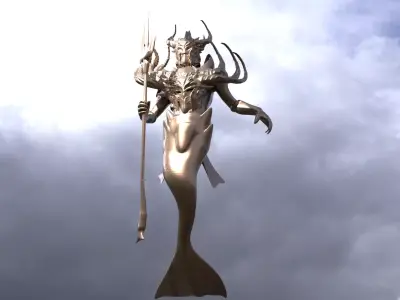 Low poly Merman statue armored 3D model