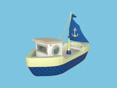 Cartoon Boat 06 - Dark Blue - Low Poly Ship Low-poly 3D model