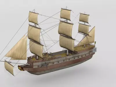 Historical French sail ship 3D model