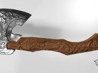 Slavic pagan axe with pagan patterns Low-poly 3D model