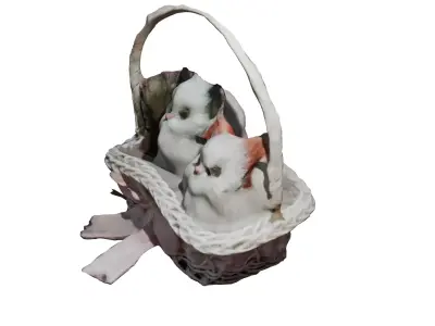 Two Toy Stuffed Cats in a Basket Low-poly 3D model