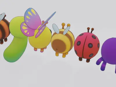 Cute Bug Pack Low-poly 3D model