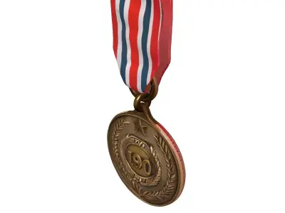 Vintage Military Commemorative Medal with Ribbon Low-poly 3D model