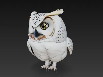 Owl White Realistic 3D Model - Low Poly Realistic Low-poly 3D model