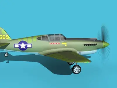 Curtiss P-40B Warhawk V12 USAAF 3D model