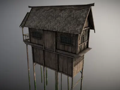 Medieval lake village - House 3 Low-poly 3D model