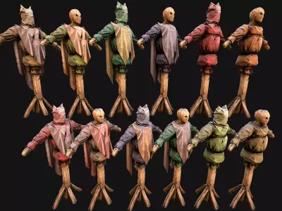 Medieval Wooden Fighting Dummy Mannequin Training Camp Low-poly 3D model
