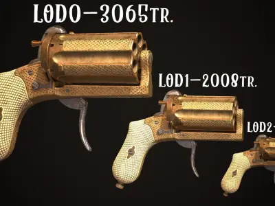 Pepperbox Revolver Brass Low-poly 3D model