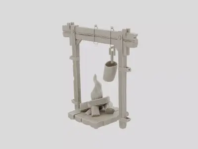Fantasy Wooden Campfire Cooking Stand for 3D print Low-poly 3D model
