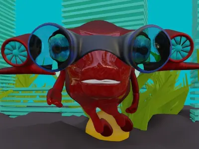 CRAPOO animated frog with goggles Low-poly 3D model