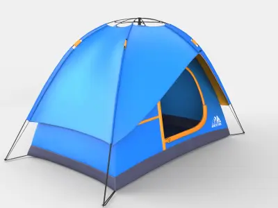 Blue polyester camping tent 3D model