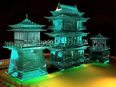 Chinese ancient icy sculpture Pavilion 3D model