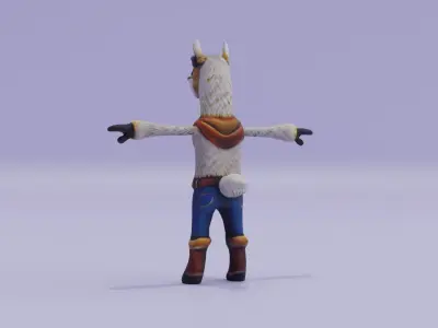 Cartoon llama Cowboy costume Character T-Pose Low-poly 3D model