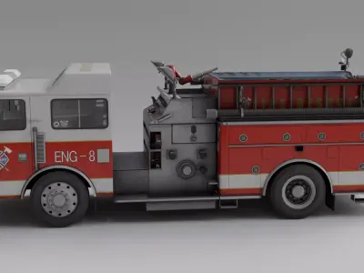 Fire truck lowpoly game ready Low-poly 3D model