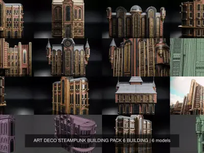 ART DECO STEAMPUNK BUILDING PACK 6 BUILDING 3D Model Collection