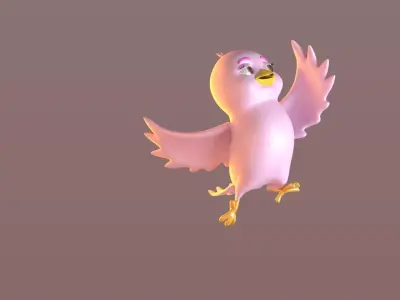 Cartoon Pink Bird Low-poly 3D model
