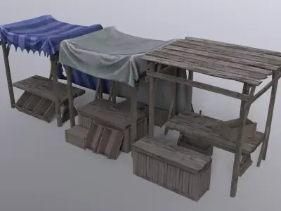 Market Stall Set Low-poly 3D model purchase