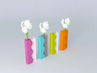 vase colorful with daisies in it Free 3D model