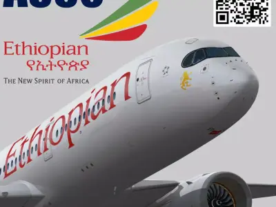 Airbus A350-900 XWB Ethiopian airlines Low-poly 3D model