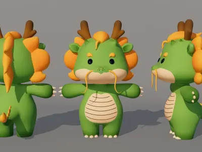 Rigged Cartoon Dragon Low-poly 3D model