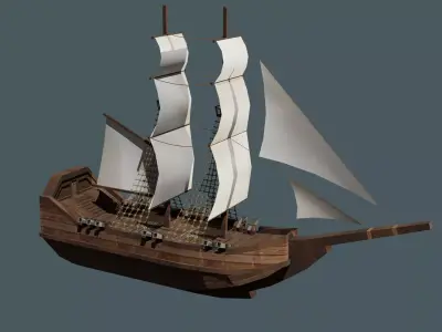Old Boat Low-poly 3D model 4