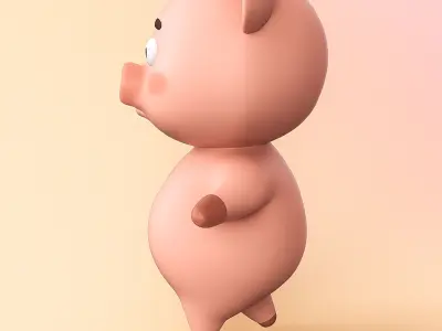 Charming Pig Cartoon Low-poly 3D model
