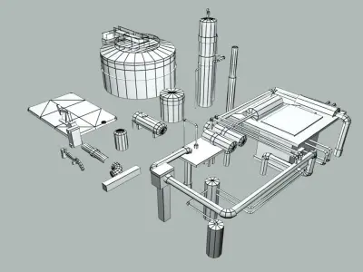 Lowpoly City Collection military base in desert Low-poly 3D model