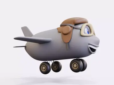 Toon airplane  with eyes Low-poly 3D model