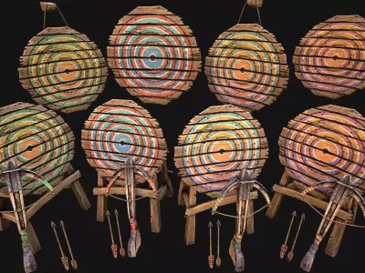Medieval Target and Crossbow Shooting Range Set Low-poly 3D model