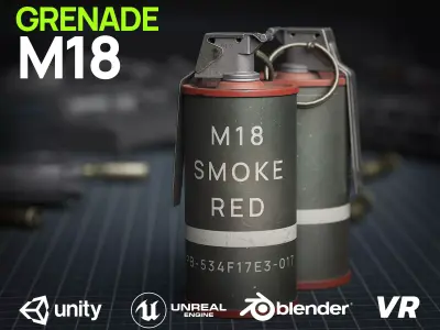 Game Ready M18 RED Flash Grenade Low-poly 3D model