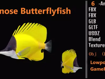 Longnose Butterflyfish Low-poly 3D model