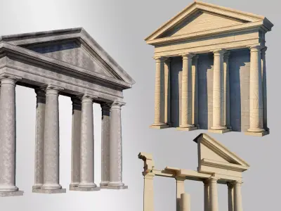fronton Tuscan column and stone block model 3D model