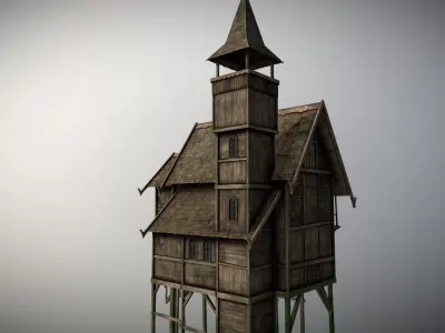 Medieval Lake Village - House 4 with interiors Low-poly 3D model