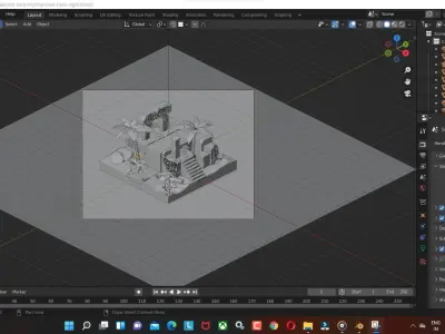Ancient-ruins-night Tree with water low poly model Low-poly 3D model