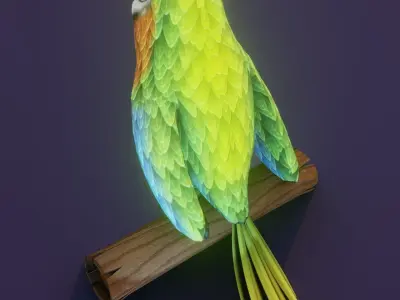 Cartoon Ara Parrot Blue-Yellow-Green 3D Model Low-poly 3D model