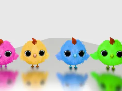 Baby Chicken 3D Character Rigged Animated Low-poly 3D model