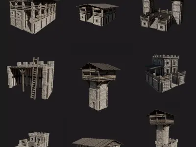 VIKING FORT NORSE FORTRESS CASTLE WALLS WATCHTOWER BUILDINGS Low-poly 3D model