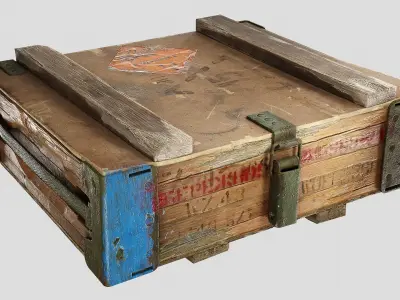 Old Damaged Soviet Era Military Crate Ammo Box Photo-realistic  Low-poly 3D model