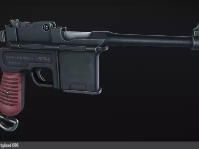 Stylized C96 gun Low-poly 3D model
