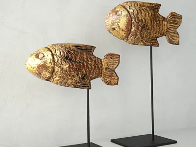 Antique Burmese Gilded Fish 3D model