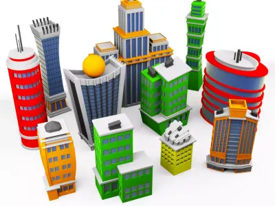 Buildings skyscraper cartoon pack 3D model